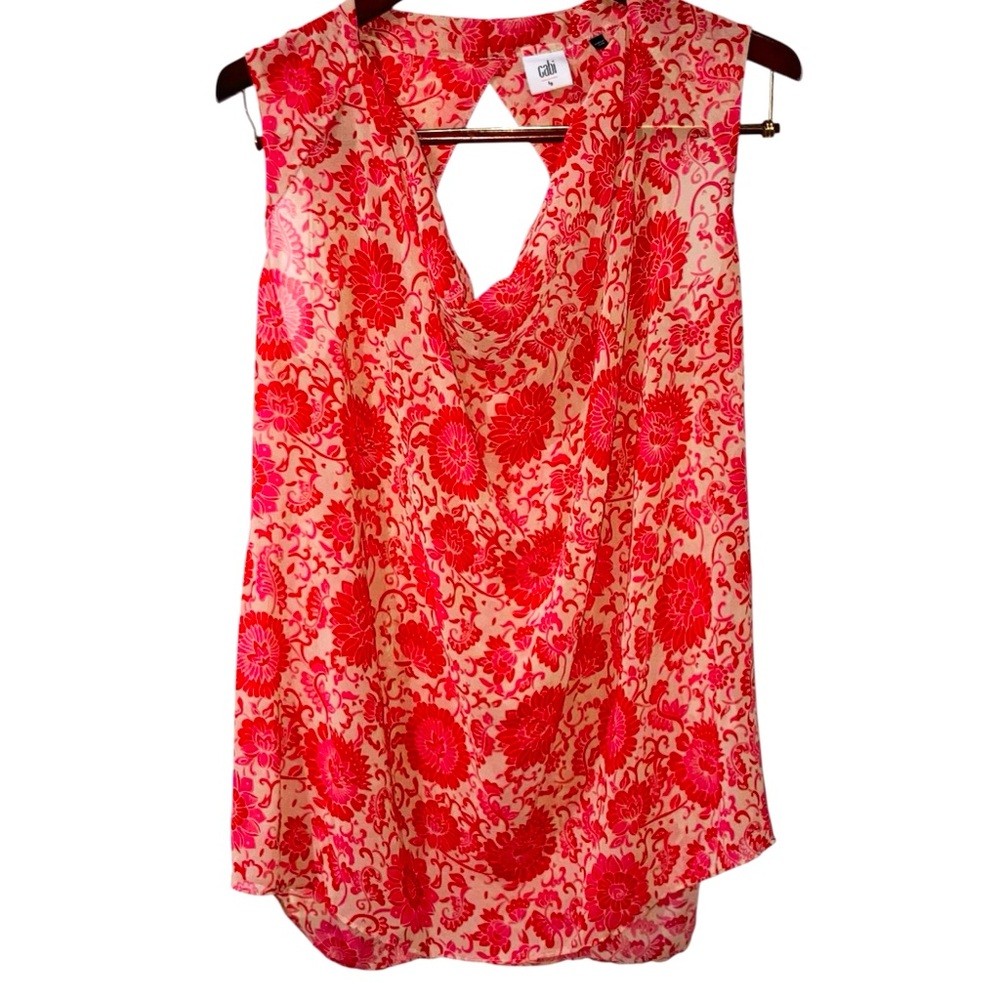 *5 for $25!* Cabi Vita Floral Red Pink Drape Sleeveless Blouse Feminine Boho L - Picture 7 of 9